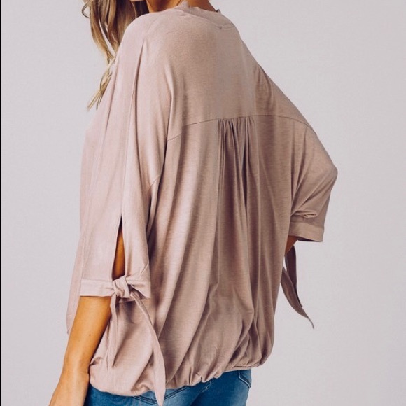 Mocha Gathered Hem Ruffle short sleeve top - Picture 3 of 6